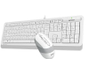 Keyboard & Mouse A4Tech F1010, Laser Engraving, Splash Proof, 1600 dpi, 4 buttons, White/Grey, USB