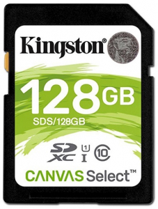 128GB  SDHC Card (Class 10) UHS-I, U1, Kingston Canvas Select