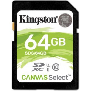 64GB  SDHC Card (Class 10) UHS-I, U1, Kingston Canvas Select