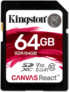 64GB  SDXC Card (Class 10) UHS-I , U3, Kingston Canvas React