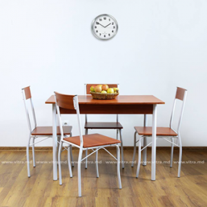 Set masă cu 4 scaune din metal și MDF,1100x700xH760 mm, maro