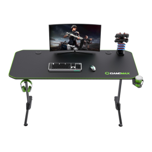 Gaming Desk Gamemax D140-Carbon, 140x60x75cm, Headsets hook, Cup holder, Cable managment