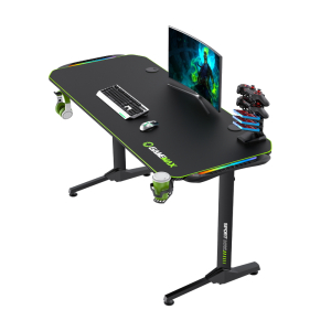 Gaming Desk Gamemax D140-Carbon RGB, 140x60x75cm, Headsets hook, Cup holder, Cable managment,RGB Led