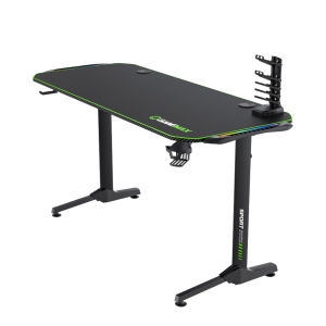 Gaming Desk Gamemax D140-Carbon RGB, 140x60x75cm, Headsets hook, Cup holder, Cable managment,RGB Led