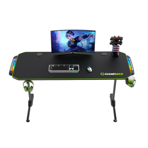 Gaming Desk Gamemax D140-Carbon RGB, 140x60x75cm, Headsets hook, Cup holder, Cable managment,RGB Led