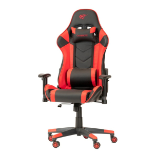 Gaming Chair Havit GC932, Headrest & Lumbar cushion, 2D Armrest, 166 degrees, Black/Red