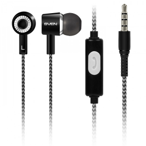 Earphones SVEN E-109M, Black, with Microphone, 4pin 3.5mm mini-jack, cable 1.2m