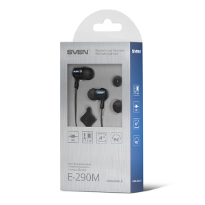 Earphones SVEN E-290M, Black-Silver, with Microphone, 4pin 3.5mm mini-jack