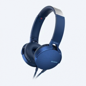 Headphones  SONY  MDR-XB550AP,EXTRA BASS™,Mic on cable,4pin 3.5mm jack L-shaped, Cable:1.2m, Blue