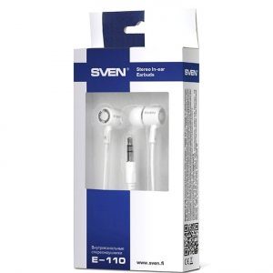 Earphones SVEN E-110, White,  3pin 3.5mm mini-jack, cable 1.2m