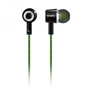 Earphones SVEN E-107  Black/Green, 3pin 3.5mm mini-jack