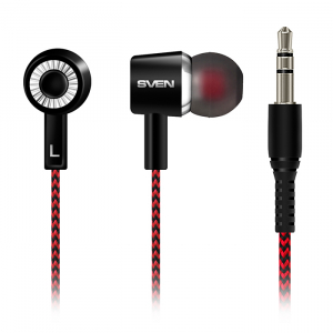 Earphones SVEN E-108  Black/Red, 3pin 3.5mm mini-jack