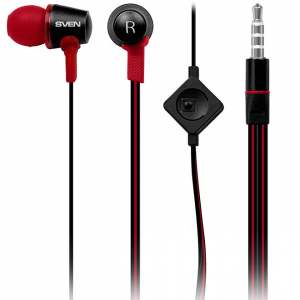 Earphones SVEN E-190M, Black, with Microphone, 4pin 3.5mm mini-jack, cable 1.2m