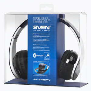 Bluetooth Headset SVEN AP-B450MV with Microphone, Black, 3pin 3.5mm mini-jack