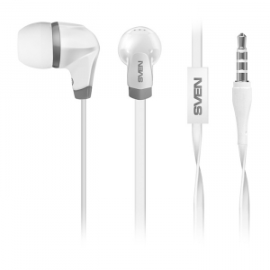 Earphones SVEN SEB-260M - White, with Microphone, 4pin 3.5mm mini-jack