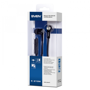 Earphones SVEN E-210M, Black, with Microphone, 4pin 3.5mm mini-jack, cable 1.2m