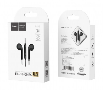 Earphones Hoco M55 Black with Microphone, 4pin 3.5mm mini-jack, Cable:1.2m.