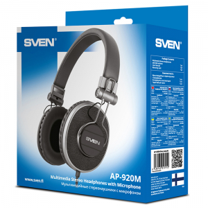 Headset SVEN AP-920M with Microphone on cable, 3,5mm jack (4 pin), Grey, Cable 1.2m