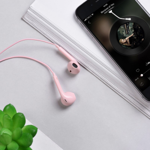 Earphones Hoco M55 Pink with Microphone, 4pin 3.5mm mini-jack, Cable:1.2m.