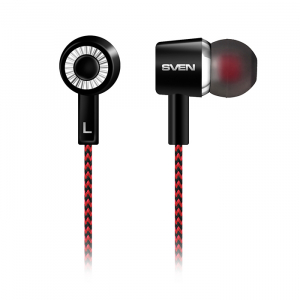 Earphones SVEN E-108  Black/Red, 3pin 3.5mm mini-jack