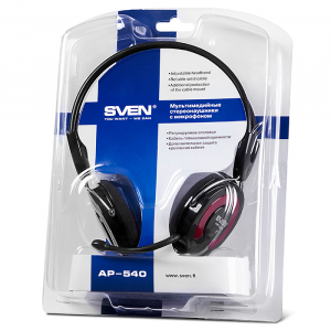 Headset SVEN AP-545MV with Microphone, Black-red, 2 x 3,5mm jack (3 pin)