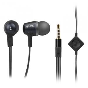 Earphones SVEN E-290M, Black-Silver, with Microphone, 4pin 3.5mm mini-jack