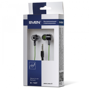 Earphones SVEN E-107  Black/Green, 3pin 3.5mm mini-jack