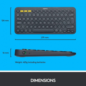 Wireless Keyboard Logitech K380 Multi-Device, Compact, Slim, Low-profile, Quiet typing, F-keys, 2xAA