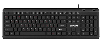 Keyboard SVEN KB-E5700H, Slim, Low-proﬁle keys, Island-style, Fn key, 2xUSB ports, Black, USB