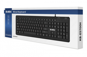 Keyboard SVEN KB-E5700H, Slim, Low-proﬁle keys, Island-style, Fn key, 2xUSB ports, Black, USB