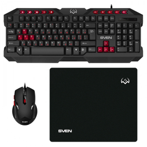 Gaming Keyboard & Mouse & Mouse Pad SVEN GS-9200, Multimedia, Spill resistant, WinLock Black, USB
