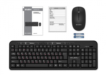 Wireless Keyboard & Mouse SVEN KB-C3200W, Multimedia, Splash proof, 1xAA/1xAA, Black