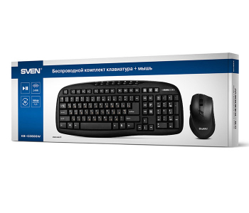 Wireless Keyboard & Mouse SVEN KB-C3600W, Multimedia,  Nano rec., 2.4GHz, 1xAA/2xAAA, Black