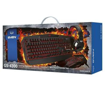 Gaming Keyboard & Mouse & Mouse Pad & Headset SVEN GS-4300, Black, USB/3.5mm