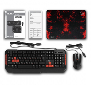 Gaming Keyboard & Mouse & Mouse Pad SVEN GS-9000, Multimedia, Spill resistant, Black/Red, USB