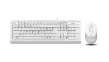 Keyboard & Mouse A4Tech F1010, Laser Engraving, Splash Proof, 1600 dpi, 4 buttons, White/Grey, USB