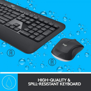 Wireless Keyboard & Mouse Logitech MK540, Spill-resistant, Quiet typing, Palm rest, Media Control, 1