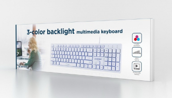 Keyboard Gembird KB-UML3-01, Slimline, Silent, Fn key, 3-color backlight, White, USB