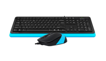 Keyboard & Mouse A4Tech F1010, Laser Engraving, Splash Proof, 1600 dpi, 4 buttons, Black/Blue, USB