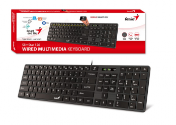 Keyboard Genius SlimStar 126, Multimedia, 12 Fn keys, Low-profile, Chocolate keycap, Smart, Brushed 