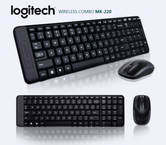 Wireless Keyboard & Mouse Logitech MK220, Compact, Quiet typing, FN key, 2xAAA/2xAA, Black