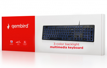 Keyboard Gembird KB-UML3-01, Slimline, Silent, Fn key, 3-color backlight, Black, USB