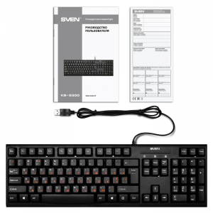 Keyboard SVEN KB-S300, Traditional layout, Quiet, Splash proof, Black, USB