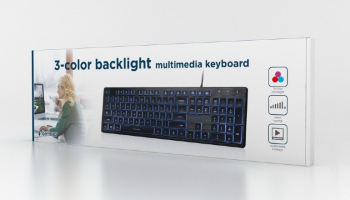 Keyboard Gembird KB-UML3-01, Slimline, Silent, Fn key, 3-color backlight, Black, USB