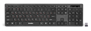 Wireless Keyboard SVEN KB-E5900W, Slim, Low-profile keys, Fn key, Nano rec., 2.4 Ghz, 1xAA, Black