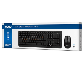 Wireless Keyboard & Mouse SVEN Comfort 3300, Splash proof, Nano rec., 2.4Ghz, 2xAA/1xAA, Black