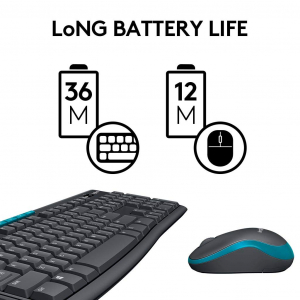 Wireless Keyboard & Mouse Logitech MK275, Media keys, Spill-resistant, 1000dpi, 3 buttons, 2xAAA/1xA