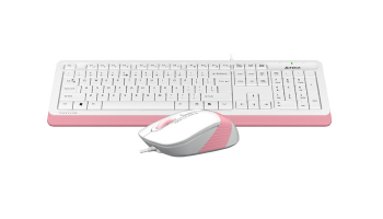 Keyboard & Mouse A4Tech F1010, Laser Engraving, Splash Proof, 1600 dpi, 4 buttons, White/Pink, USB