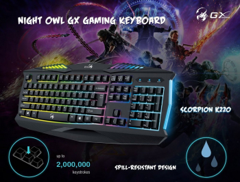 Gaming Keyboard Genius SCORPION K220, 12 Fn Hotkeys, Spill-resistant, 7 color backlight, Black, USB