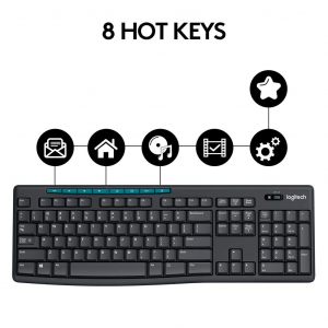 Wireless Keyboard & Mouse Logitech MK275, Media keys, Spill-resistant, 1000dpi, 3 buttons, 2xAAA/1xA